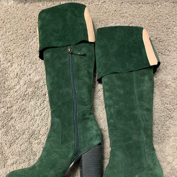 Tall Dark Green Suede Boots - Picture 2 of 11